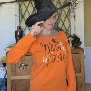 🍄 50% OFF - Pumpkin Orange Witch Graphic Long Sleeve T-Shirt Size L